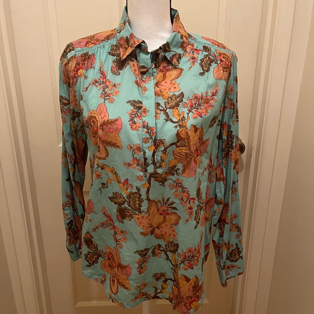 Sundance Blouse Womens S Floral Tunic Long Sleeve Cotton Boho Peasant Top India